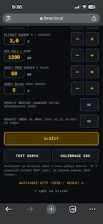 Pokročilé nastavení, dolní část s test a kalibrací