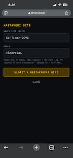 Obrazovka nastavení WiFi sítě — SSID a heslo